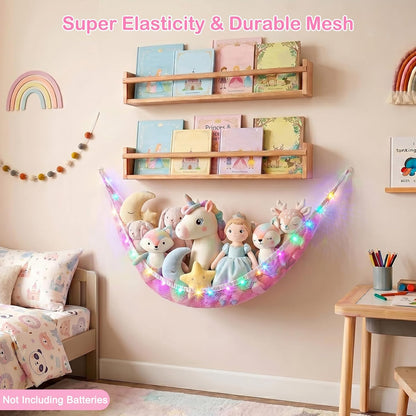 Stuffed Animals Hammock with LED Light Toy Net Room Decor Corner Storage