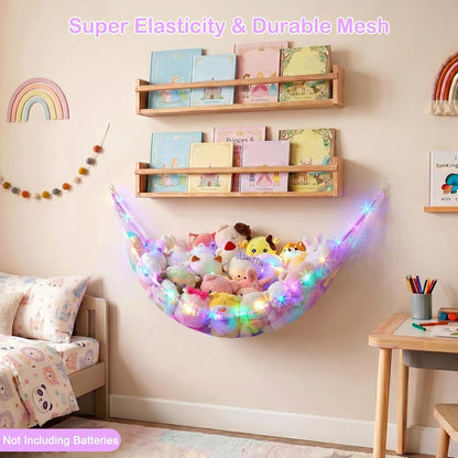 Stuffed Animals Hammock with LED Light Toy Net Room Decor Corner Storage