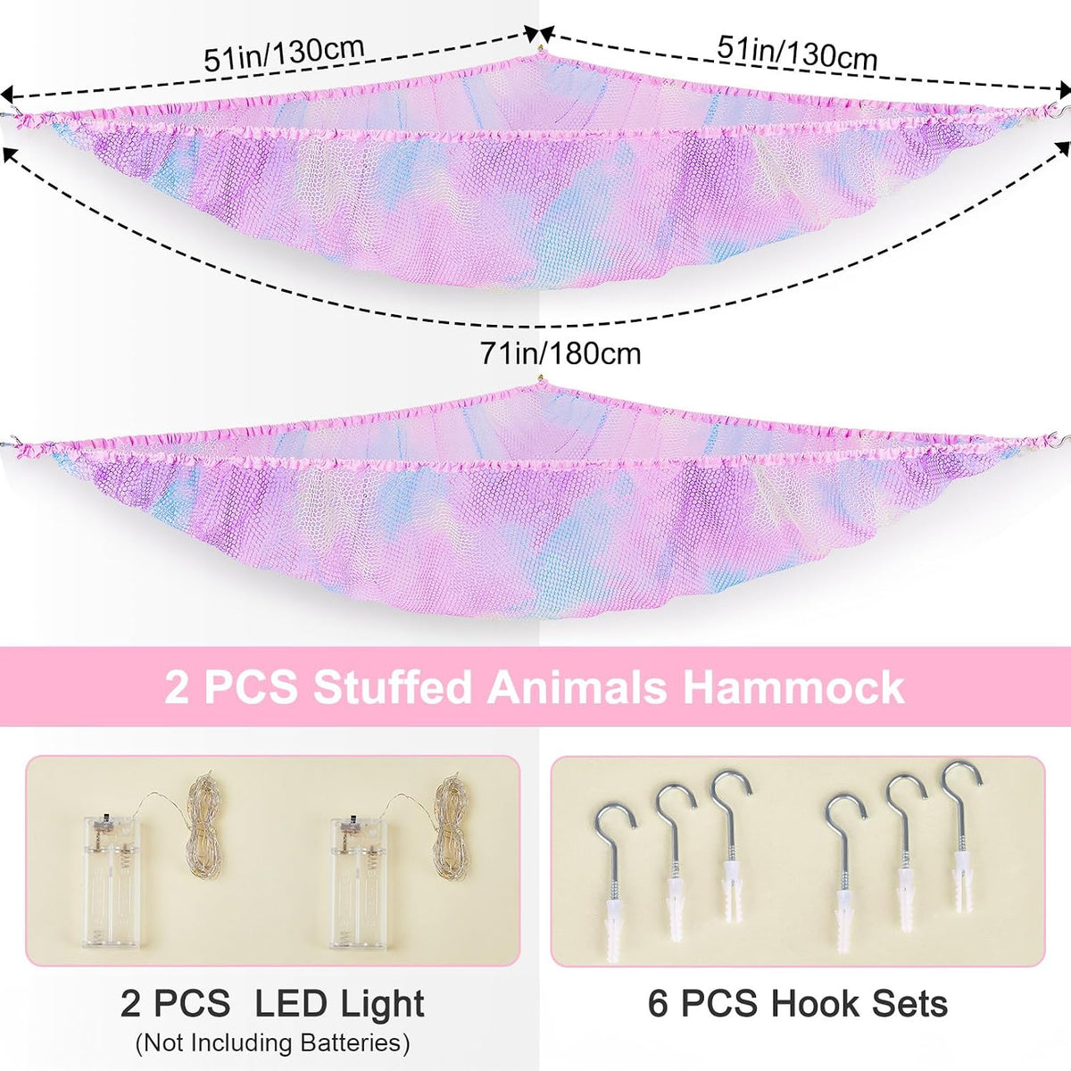 Stuffed Animals Hammock with LED Light Toy Net Room Decor Corner Storage