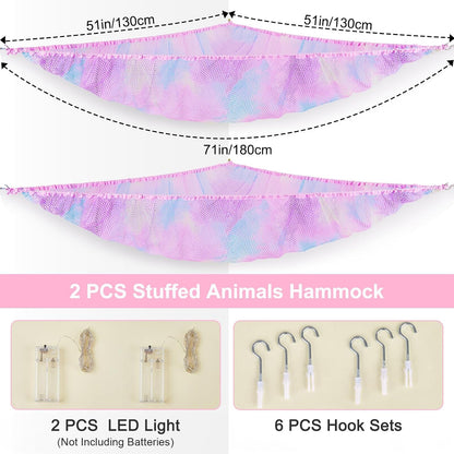 Stuffed Animals Hammock with LED Light Toy Net Room Decor Corner Storage