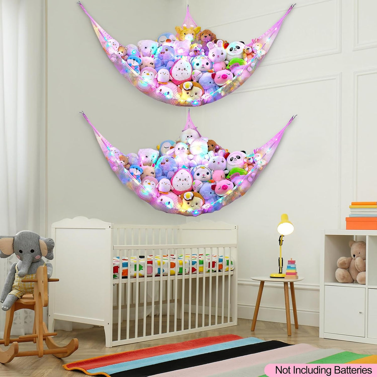 Stuffed Animals Hammock with LED Light Toy Net Room Decor Corner Storage