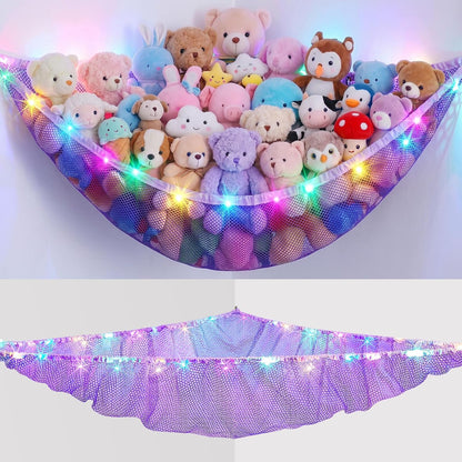 Stuffed Animals Hammock with LED Light Toy Net Room Decor Corner Storage