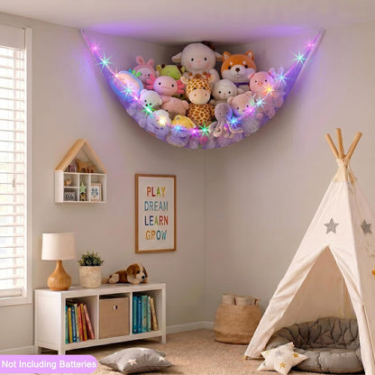 Stuffed Animals Hammock with LED Light Toy Net Room Decor Corner Storage