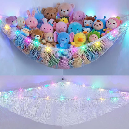 Stuffed Animals Hammock with LED Light Toy Net Room Decor Corner Storage
