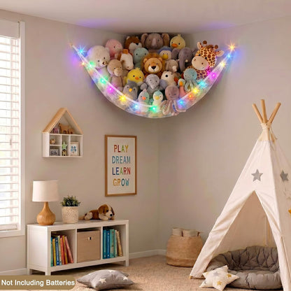 Stuffed Animals Hammock with LED Light Toy Net Room Decor Corner Storage