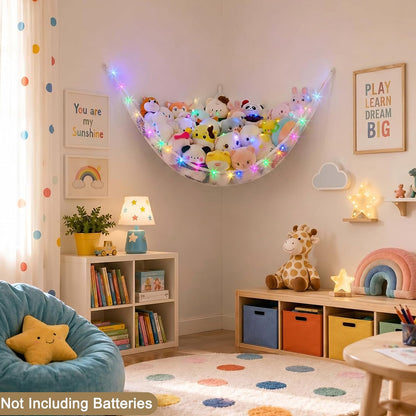 Stuffed Animals Hammock with LED Light Toy Net Room Decor Corner Storage