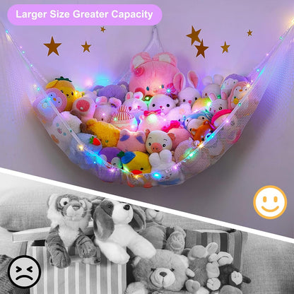 Stuffed Animals Hammock with LED Light Toy Net Room Decor Corner Storage