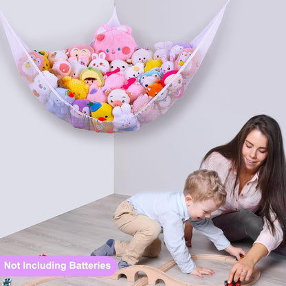 Stuffed Animals Hammock with LED Light Toy Net Room Decor Corner Storage