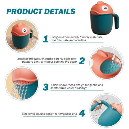 Baby Bath Rinse Cup|Baby Bath Rinse Cup Cute Fish Design Rinser 650ml PP with Handle Ergonomic 7 Outlet Easy Refill Multipurpose Rinser for Babies