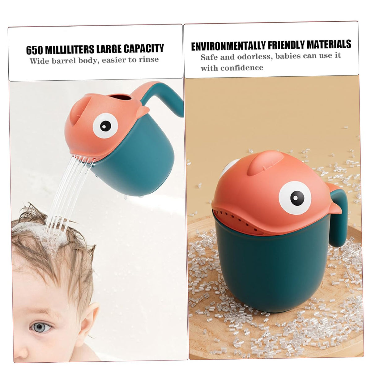 Baby Bath Rinse Cup|Baby Bath Rinse Cup Cute Fish Design Rinser 650ml PP with Handle Ergonomic 7 Outlet Easy Refill Multipurpose Rinser for Babies