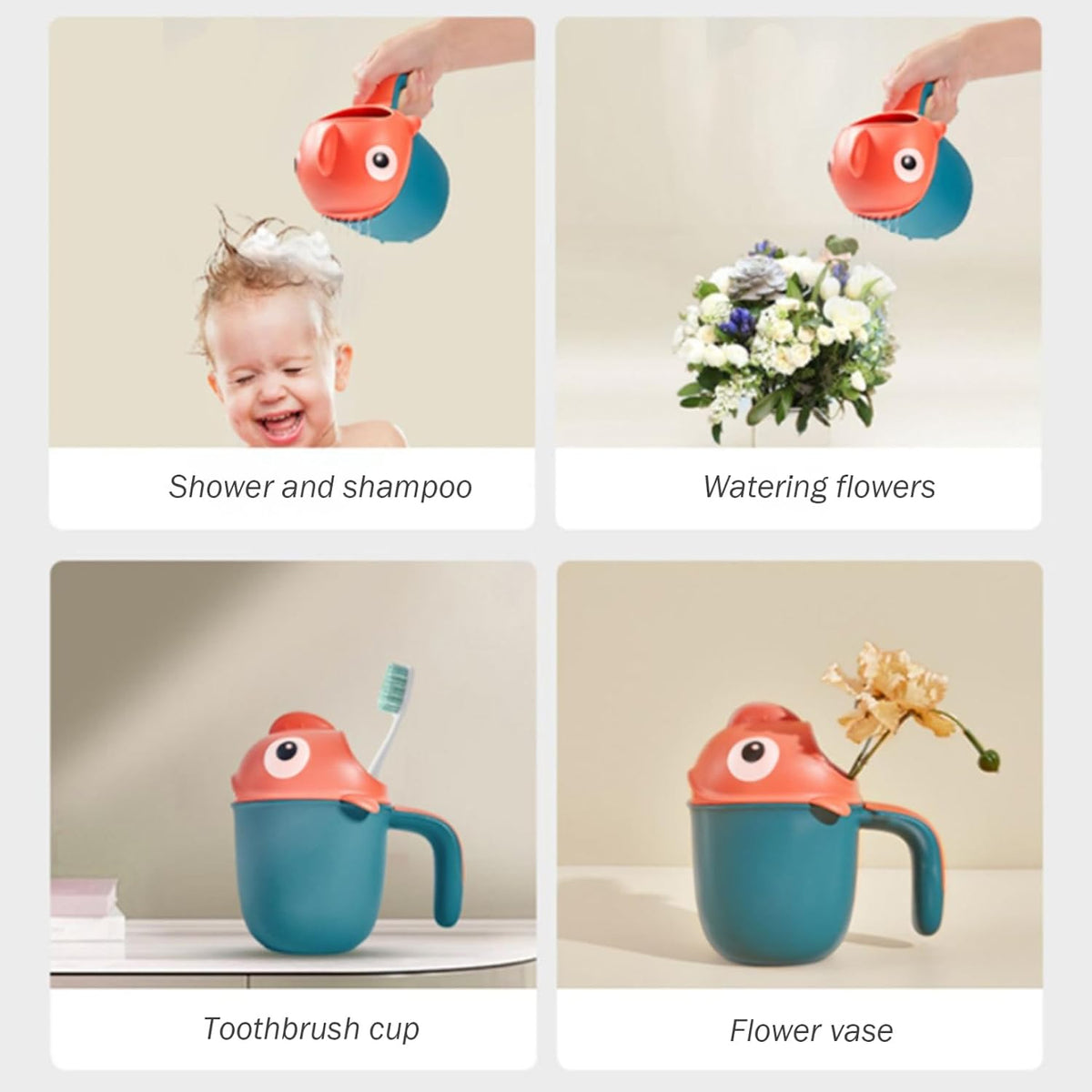 Baby Bath Rinse Cup|Baby Bath Rinse Cup Cute Fish Design Rinser 650ml PP with Handle Ergonomic 7 Outlet Easy Refill Multipurpose Rinser for Babies