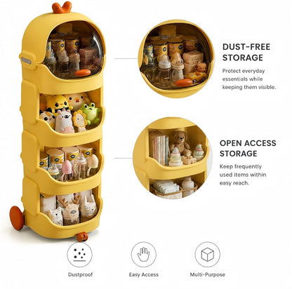 Rolling Bathroom Organizer with Lockable Wheels, 3-Tier Storage Shelf with Dustproof Top Bin, Mobile Organizer Cart for Skincare, Cosmetics, Toiletries, Laundry Room, Bedroom & Bathroom