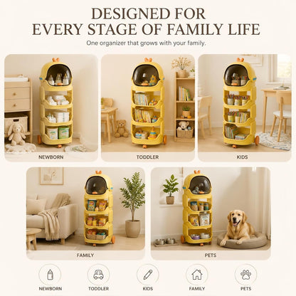 Rolling Bathroom Organizer with Lockable Wheels, 3-Tier Storage Shelf with Dustproof Top Bin, Mobile Organizer Cart for Skincare, Cosmetics, Toiletries, Laundry Room, Bedroom & Bathroom