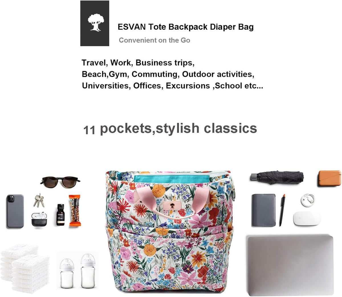 Diaper Tote Bag Totepack Backpack Crossbody Bag 3 in 1 for Women Laptop Backpack Multifunctional with Insulated Pockets