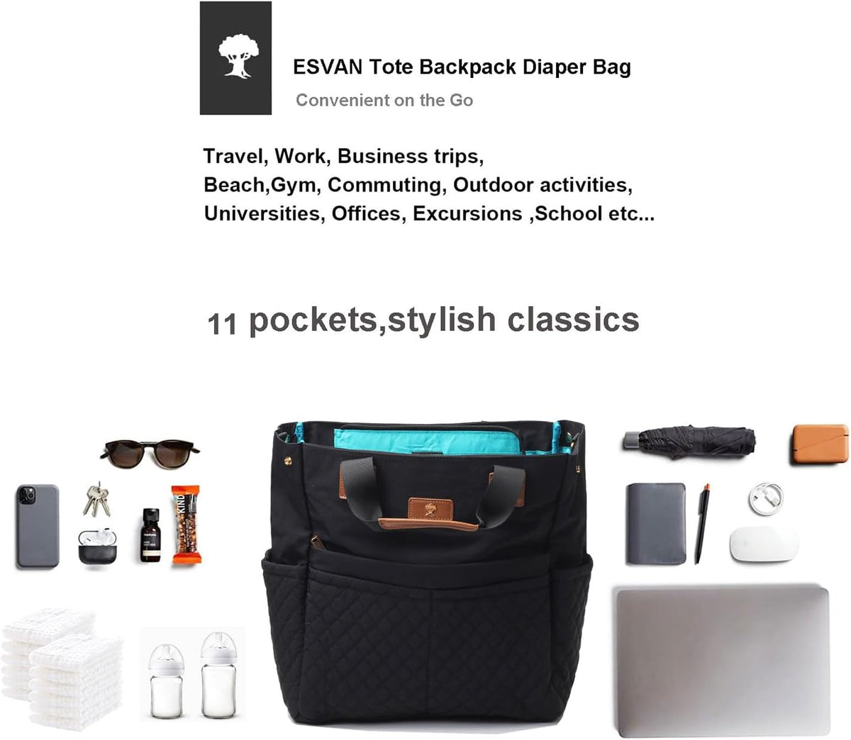 Diaper Tote Bag Totepack Backpack Crossbody Bag 3 in 1 for Women Laptop Backpack Multifunctional with Insulated Pockets