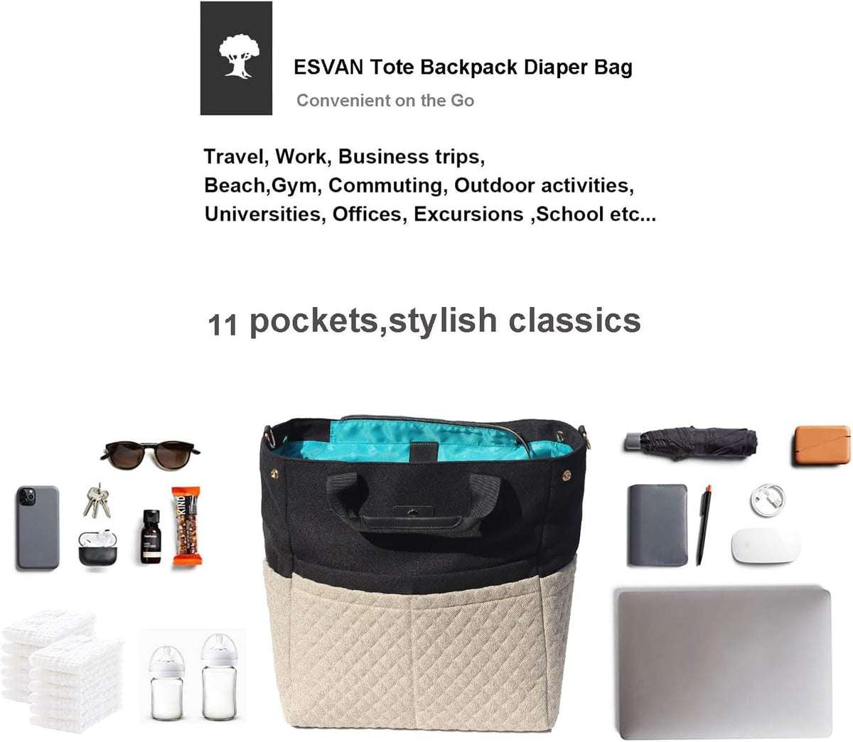 Diaper Tote Bag Totepack Backpack Crossbody Bag 3 in 1 for Women Laptop Backpack Multifunctional with Insulated Pockets