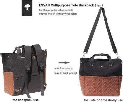 Diaper Tote Bag Totepack Backpack Crossbody Bag 3 in 1 for Women Laptop Backpack Multifunctional with Insulated Pockets