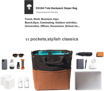 Diaper Tote Bag Totepack Backpack Crossbody Bag 3 in 1 for Women Laptop Backpack Multifunctional with Insulated Pockets