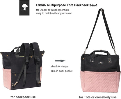 Diaper Tote Bag Totepack Backpack Crossbody Bag 3 in 1 for Women Laptop Backpack Multifunctional with Insulated Pockets
