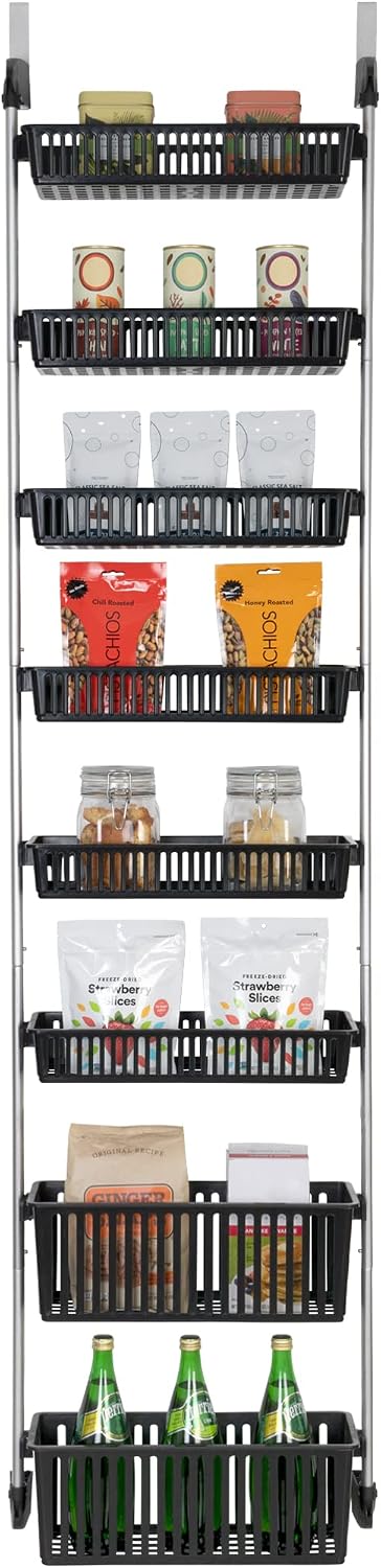 Smart Design Over-the-Door Organizer for Storage – Perfect for Pantry Organization, Bedroom, Bathroom Storage, Playroom, or Kitchen - Adjustable Steel Frame with 8 Baskets & Wall Mount – Black …