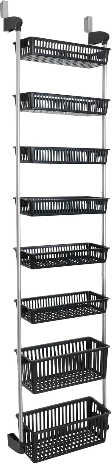 Smart Design Over-the-Door Organizer for Storage – Perfect for Pantry Organization, Bedroom, Bathroom Storage, Playroom, or Kitchen - Adjustable Steel Frame with 8 Baskets & Wall Mount – Black …