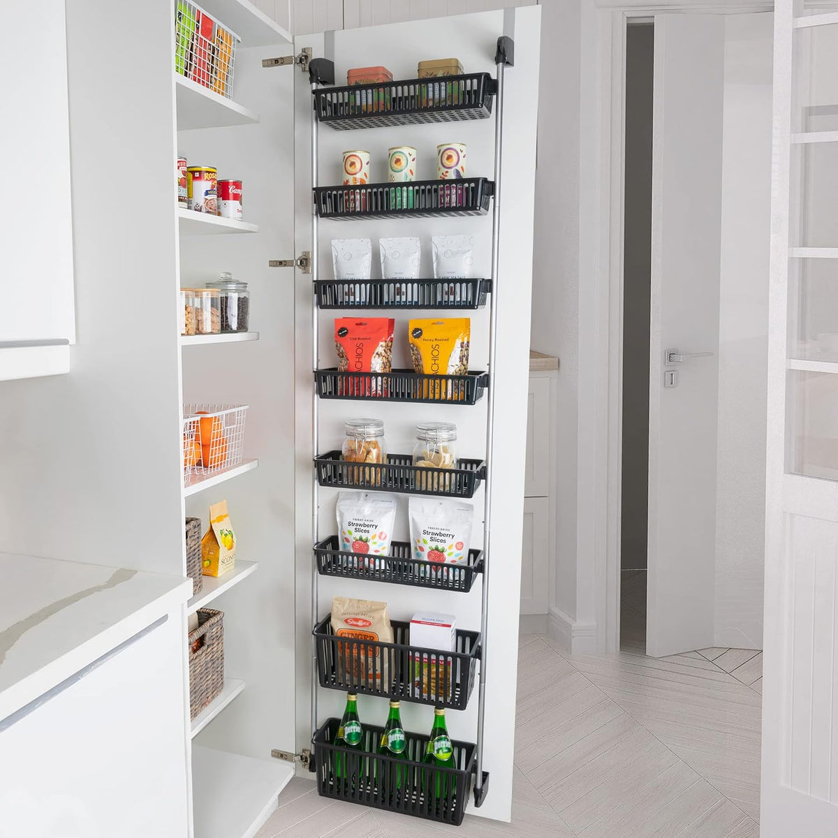 Smart Design Over-the-Door Organizer for Storage – Perfect for Pantry Organization, Bedroom, Bathroom Storage, Playroom, or Kitchen - Adjustable Steel Frame with 8 Baskets & Wall Mount – Black …