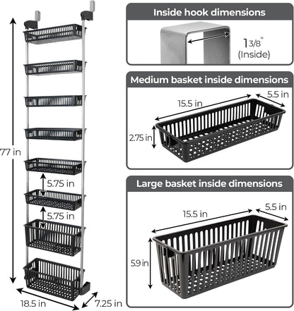 Smart Design Over-the-Door Organizer for Storage – Perfect for Pantry Organization, Bedroom, Bathroom Storage, Playroom, or Kitchen - Adjustable Steel Frame with 8 Baskets & Wall Mount – Black …