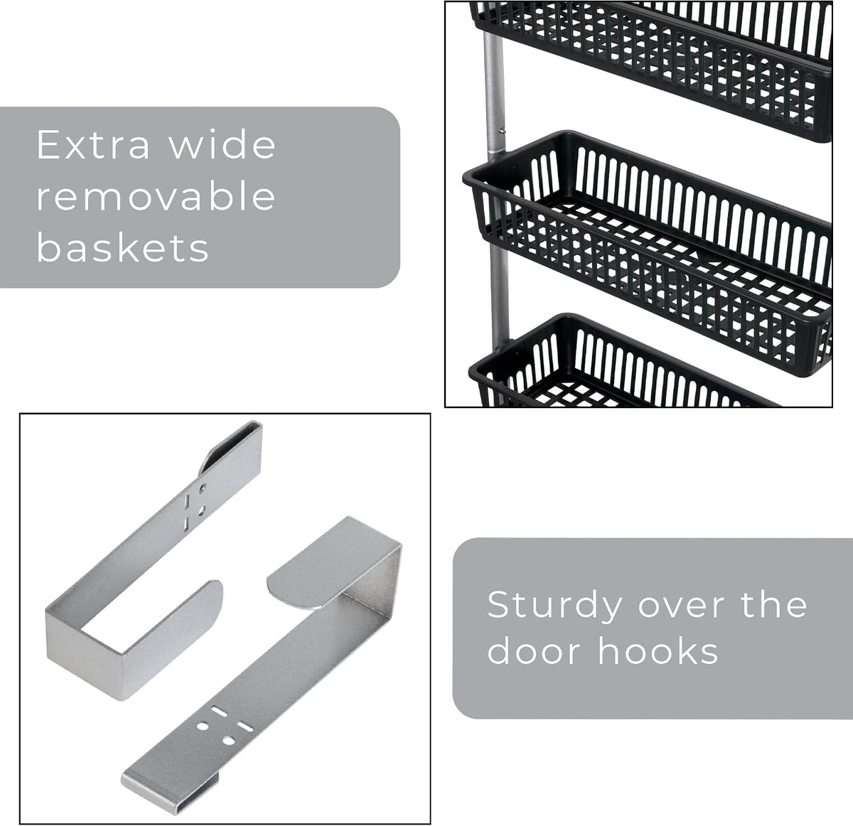 Smart Design Over-the-Door Organizer for Storage – Perfect for Pantry Organization, Bedroom, Bathroom Storage, Playroom, or Kitchen - Adjustable Steel Frame with 8 Baskets & Wall Mount – Black …