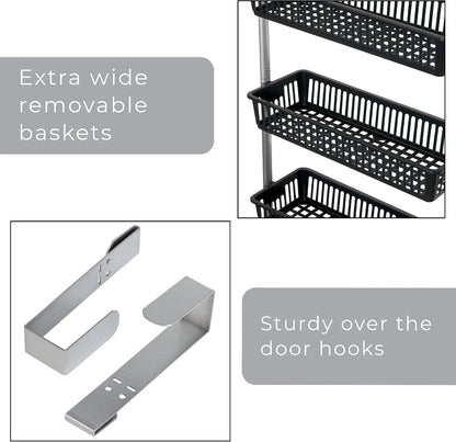 Smart Design Over-the-Door Organizer for Storage – Perfect for Pantry Organization, Bedroom, Bathroom Storage, Playroom, or Kitchen - Adjustable Steel Frame with 8 Baskets & Wall Mount – Black …