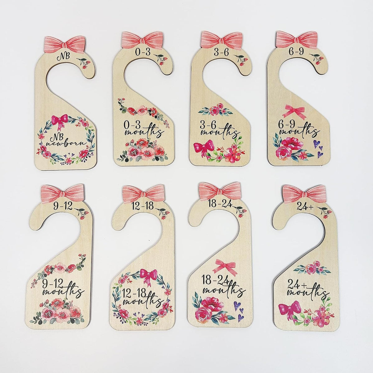 Baby Closet Dividers 8pcs Double-Sided Baby Clothes Dividers for Closet Wooden Nursery Decor for Gilrs Wardrobe-Ideal Baby Size Closet Organizer