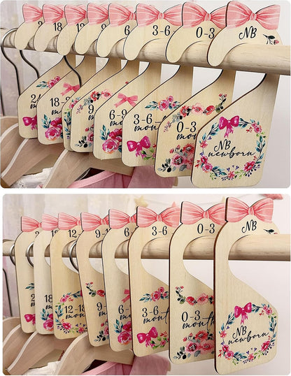Baby Closet Dividers 8pcs Double-Sided Baby Clothes Dividers for Closet Wooden Nursery Decor for Gilrs Wardrobe-Ideal Baby Size Closet Organizer