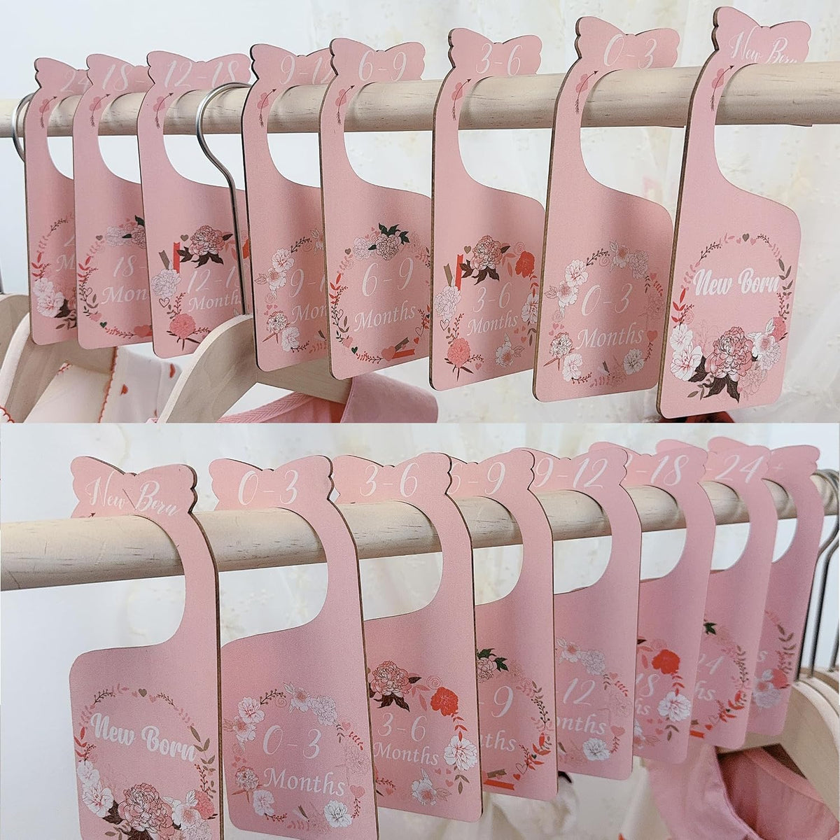 Baby Closet Dividers 8pcs Double-Sided Baby Clothes Dividers for Closet Wooden Nursery Decor for Gilrs Wardrobe-Ideal Baby Size Closet Organizer