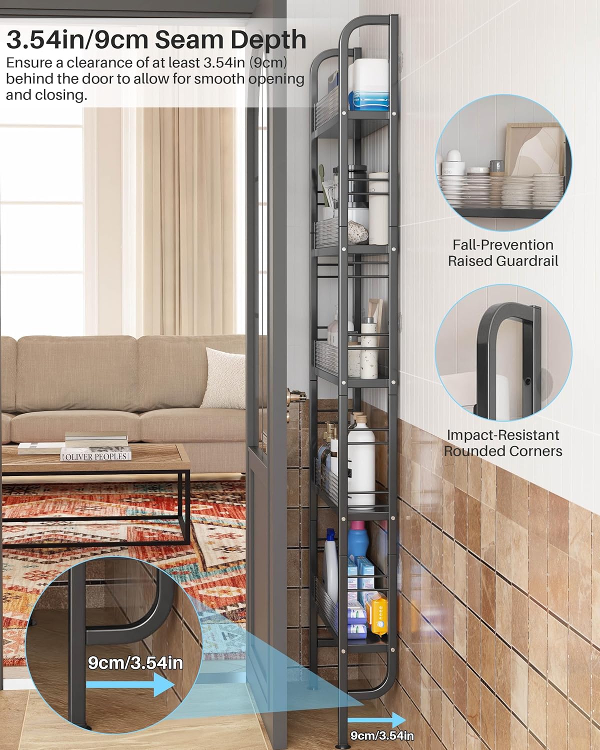 UMDONX Narrow 5-Tier Behind the Door Storage Rack for Bathroom