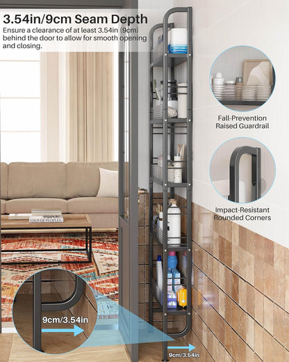 UMDONX Narrow 5-Tier Behind the Door Storage Rack for Bathroom