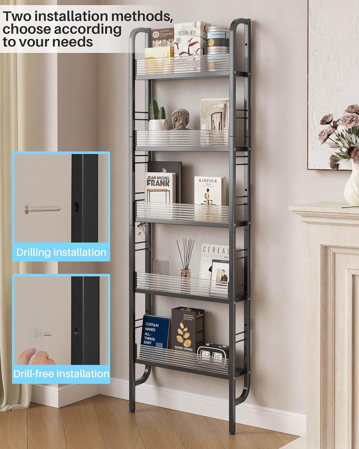 UMDONX Narrow 5-Tier Behind the Door Storage Rack for Bathroom