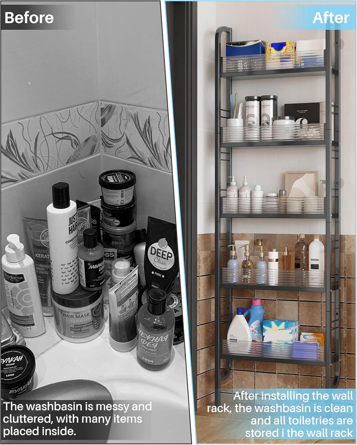 UMDONX Narrow 5-Tier Behind the Door Storage Rack for Bathroom