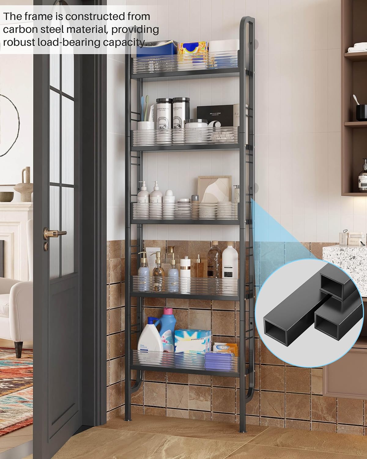 UMDONX Narrow 5-Tier Behind the Door Storage Rack for Bathroom