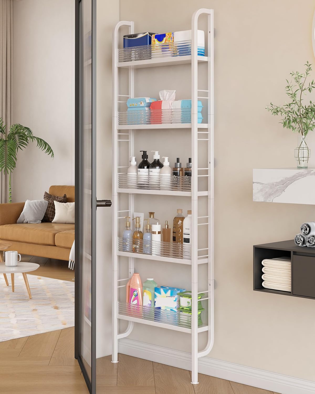 UMDONX Narrow 5-Tier Behind the Door Storage Rack for Bathroom