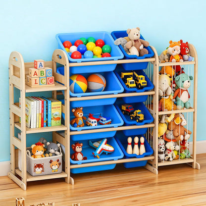 Kids Toy Storage Organizer, Toy Organizers and Storage with Stuffed Animal Storage, Toy Storage Shelf with 3 Shelves, 12 Storage Bins, Kids Bookshelf, Toy Holder for Playrooms, Bedrooms, White