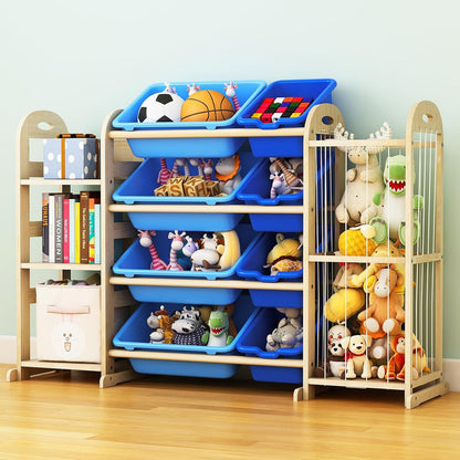 Kids Toy Storage Organizer, Toy Organizers and Storage with Stuffed Animal Storage, Toy Storage Shelf with 3 Shelves, 12 Storage Bins, Kids Bookshelf, Toy Holder for Playrooms, Bedrooms, White