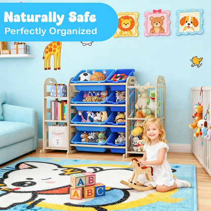 Kids Toy Storage Organizer, Toy Organizers and Storage with Stuffed Animal Storage, Toy Storage Shelf with 3 Shelves, 12 Storage Bins, Kids Bookshelf, Toy Holder for Playrooms, Bedrooms, White
