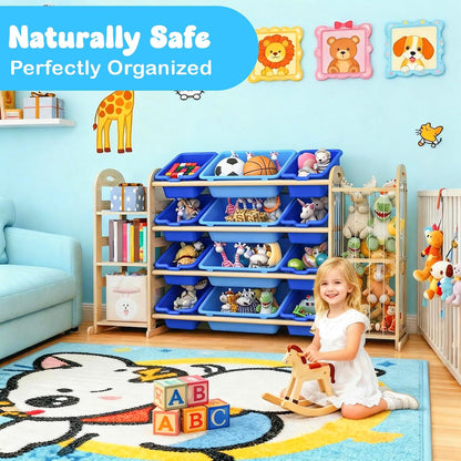 Kids Toy Storage Organizer, Toy Organizers and Storage with Stuffed Animal Storage, Toy Storage Shelf with 3 Shelves, 12 Storage Bins, Kids Bookshelf, Toy Holder for Playrooms, Bedrooms, White