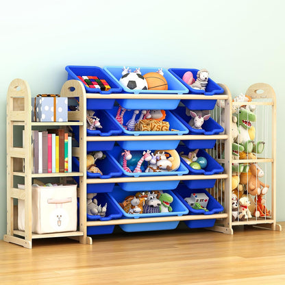 Kids Toy Storage Organizer, Toy Organizers and Storage with Stuffed Animal Storage, Toy Storage Shelf with 3 Shelves, 12 Storage Bins, Kids Bookshelf, Toy Holder for Playrooms, Bedrooms, White