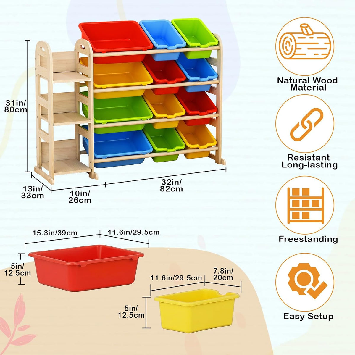 Kids Toy Storage Organizer, Toy Organizers and Storage with Stuffed Animal Storage, Toy Storage Shelf with 3 Shelves, 12 Storage Bins, Kids Bookshelf, Toy Holder for Playrooms, Bedrooms, White