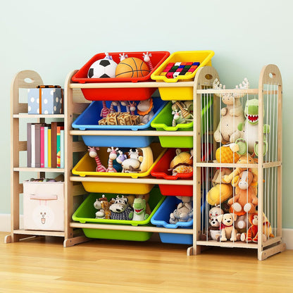 Kids Toy Storage Organizer, Toy Organizers and Storage with Stuffed Animal Storage, Toy Storage Shelf with 3 Shelves, 12 Storage Bins, Kids Bookshelf, Toy Holder for Playrooms, Bedrooms, White