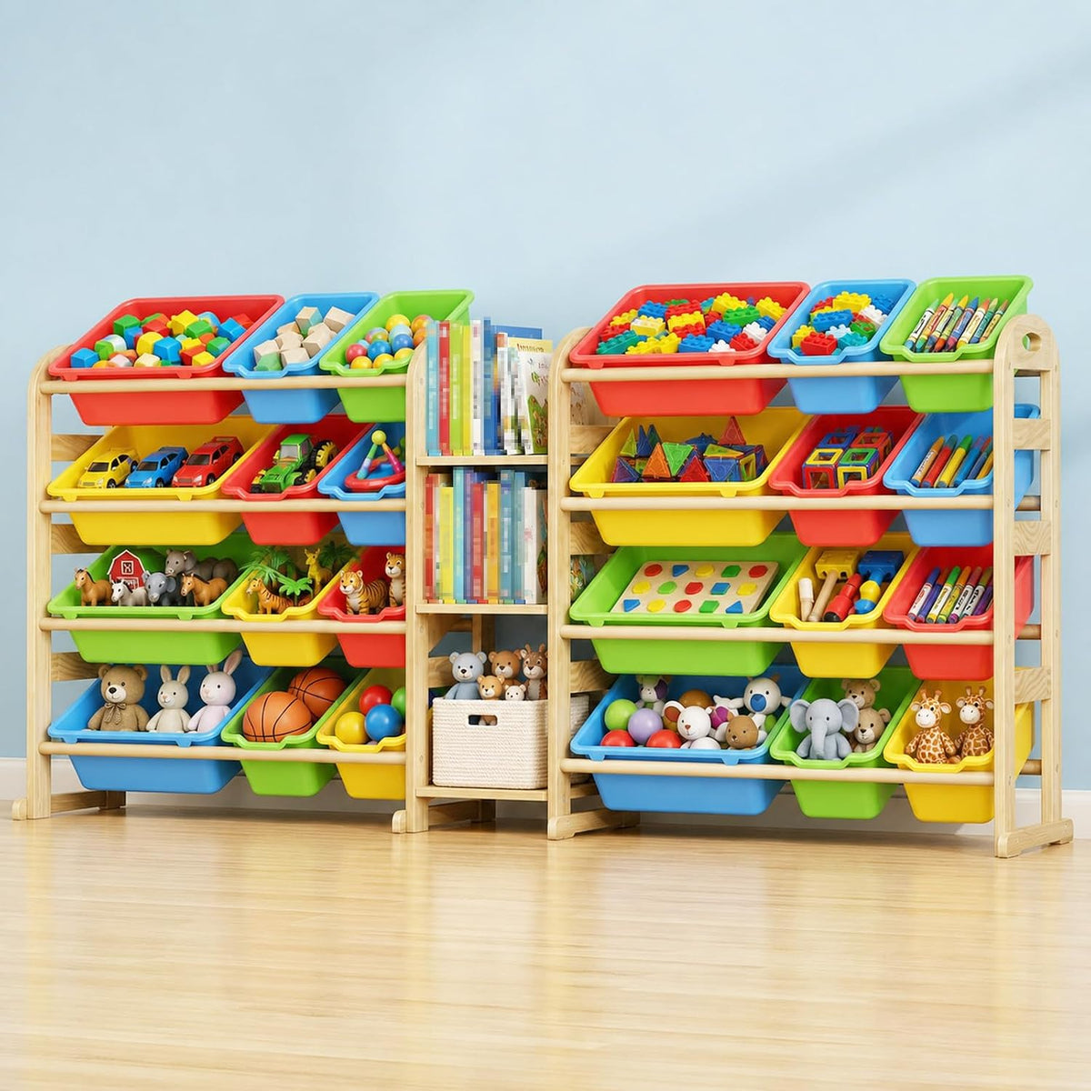 Kids Toy Storage Organizer, Toy Organizers and Storage with Stuffed Animal Storage, Toy Storage Shelf with 3 Shelves, 12 Storage Bins, Kids Bookshelf, Toy Holder for Playrooms, Bedrooms, White