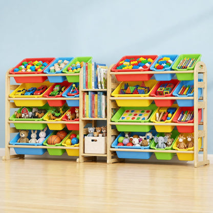 Kids Toy Storage Organizer, Toy Organizers and Storage with Stuffed Animal Storage, Toy Storage Shelf with 3 Shelves, 12 Storage Bins, Kids Bookshelf, Toy Holder for Playrooms, Bedrooms, White