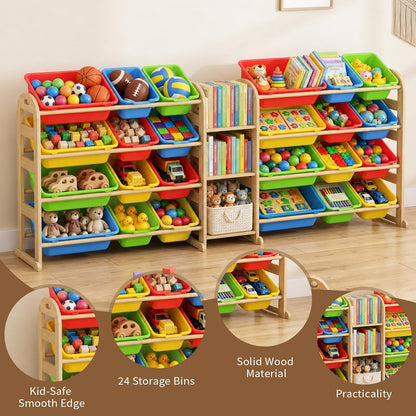 Kids Toy Storage Organizer, Toy Organizers and Storage with Stuffed Animal Storage, Toy Storage Shelf with 3 Shelves, 12 Storage Bins, Kids Bookshelf, Toy Holder for Playrooms, Bedrooms, White
