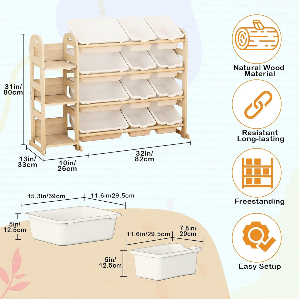 Kids Toy Storage Organizer, Toy Organizers and Storage with Stuffed Animal Storage, Toy Storage Shelf with 3 Shelves, 12 Storage Bins, Kids Bookshelf, Toy Holder for Playrooms, Bedrooms, White