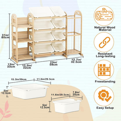 Kids Toy Storage Organizer, Toy Organizers and Storage with Stuffed Animal Storage, Toy Storage Shelf with 3 Shelves, 12 Storage Bins, Kids Bookshelf, Toy Holder for Playrooms, Bedrooms, White